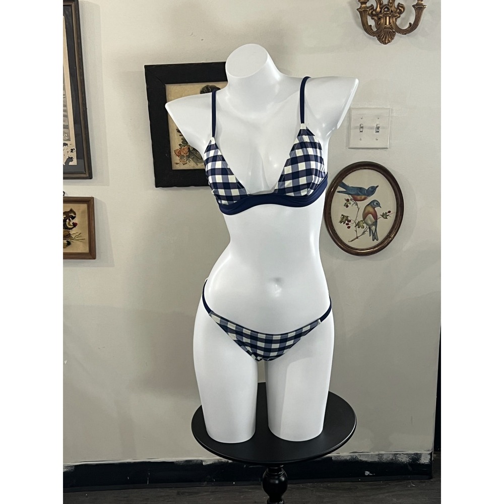 Solid & Striped Blue Gingham Bikini Set Size M Top / XS Bottom